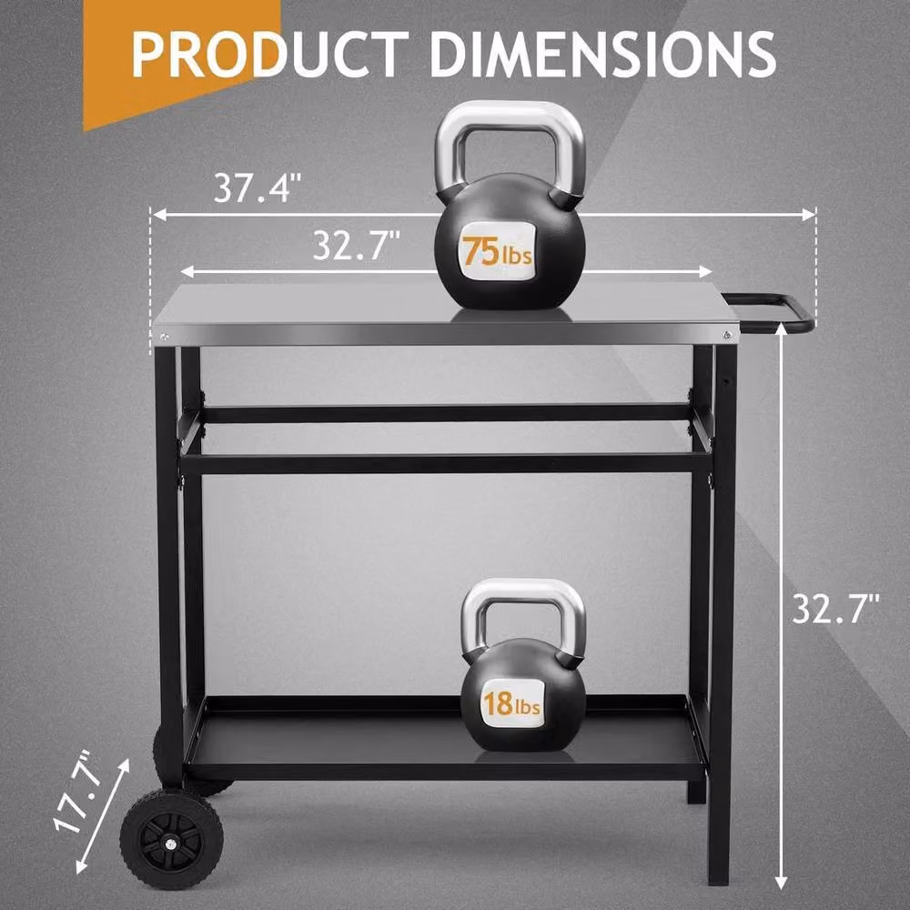FLAVORA 2-Tier Wheeled Portable BBQ Prep Cart in Matt Black – 3