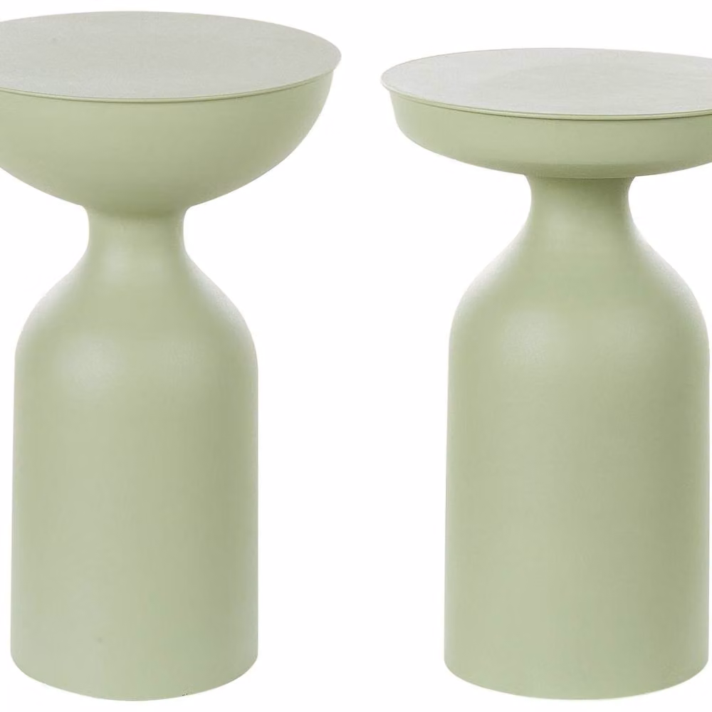Wyld and Coco Set of 2 Matt Green Metal Round-Top Side Tables – 2