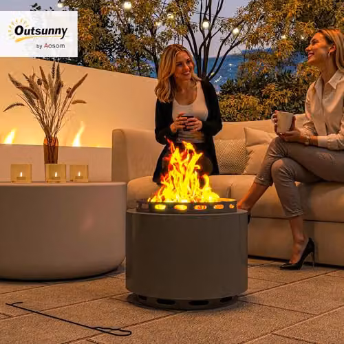 Outsunny Smokeless Wood Burning Fire Pit in Grey, Diameter: 48.5 cm – 2