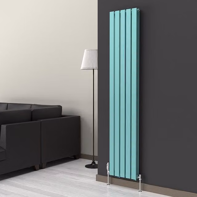Lux Heat Flat Coloured Vertical Double Radiator in Light Aqua Green, H 180 cm x W 35 cm