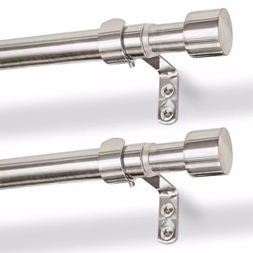 Harbour Housewares Extendable Metal Curtain Pole Kit in Silver, Pack of 2