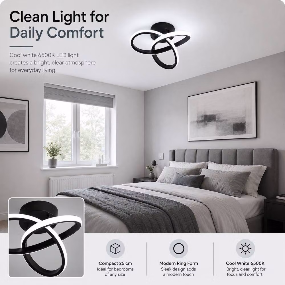 Goeco Modern Flower Design LED Ceiling Light in Black, 6500K Cool White – 7