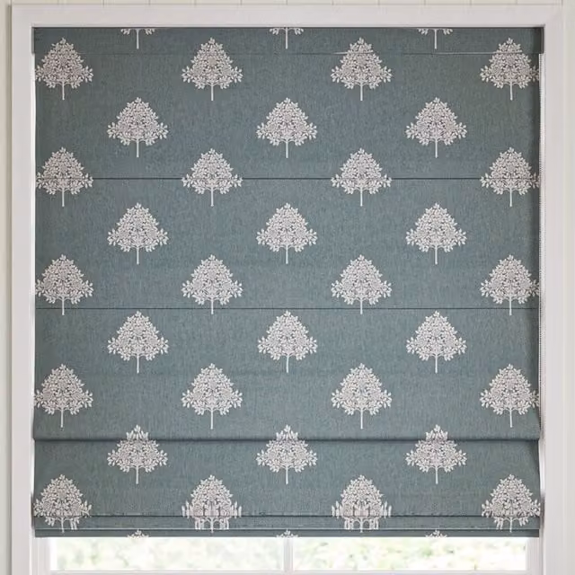 William Morris At Home Marigold Tree Embroidery Made to Measure Blackout Roman Blind in Blue