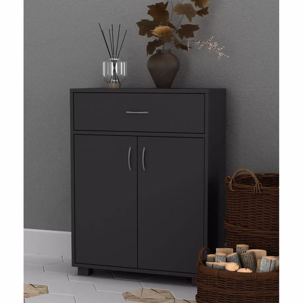 PAWNORA Modern Black Wooden Storage Cabinet with Hinged Doors and Internal Shelves – 4