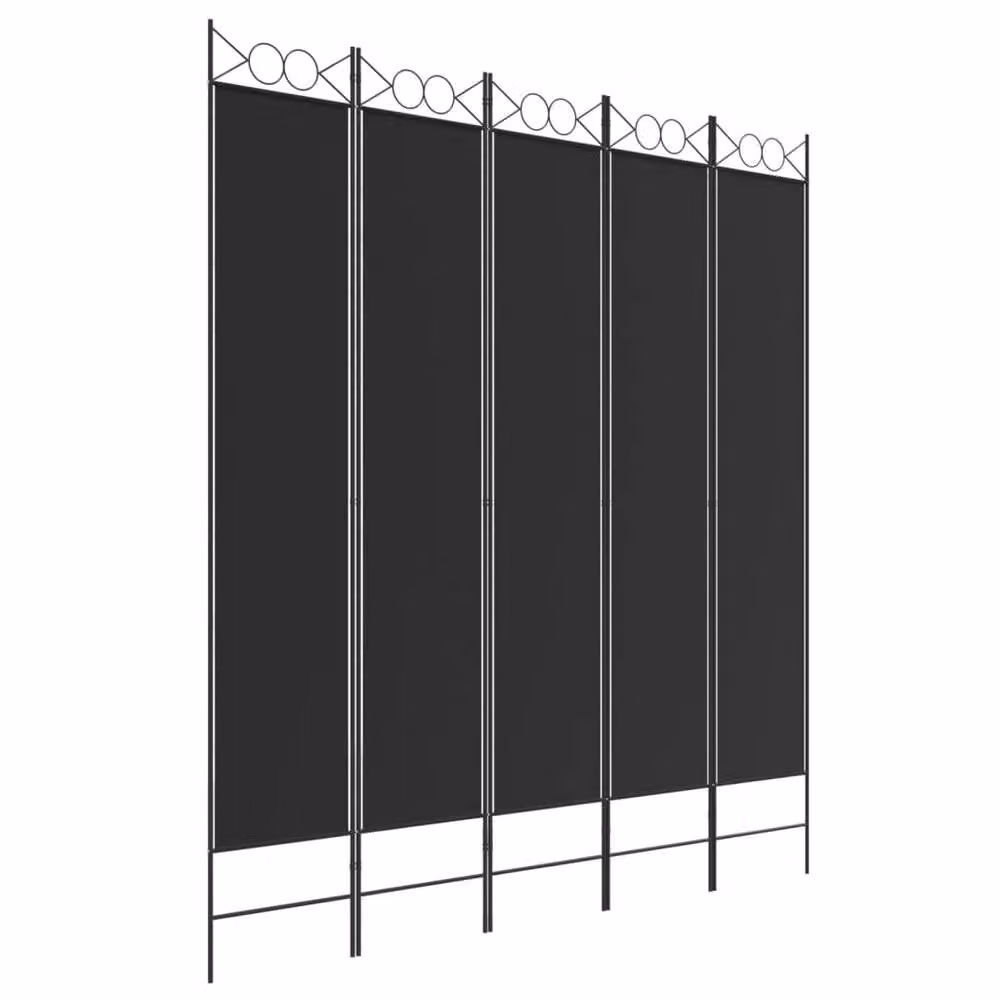 Berkfield Home 5-Panel Fabric Room Divider in Black, W: 200 cm, H: 220 cm – 2