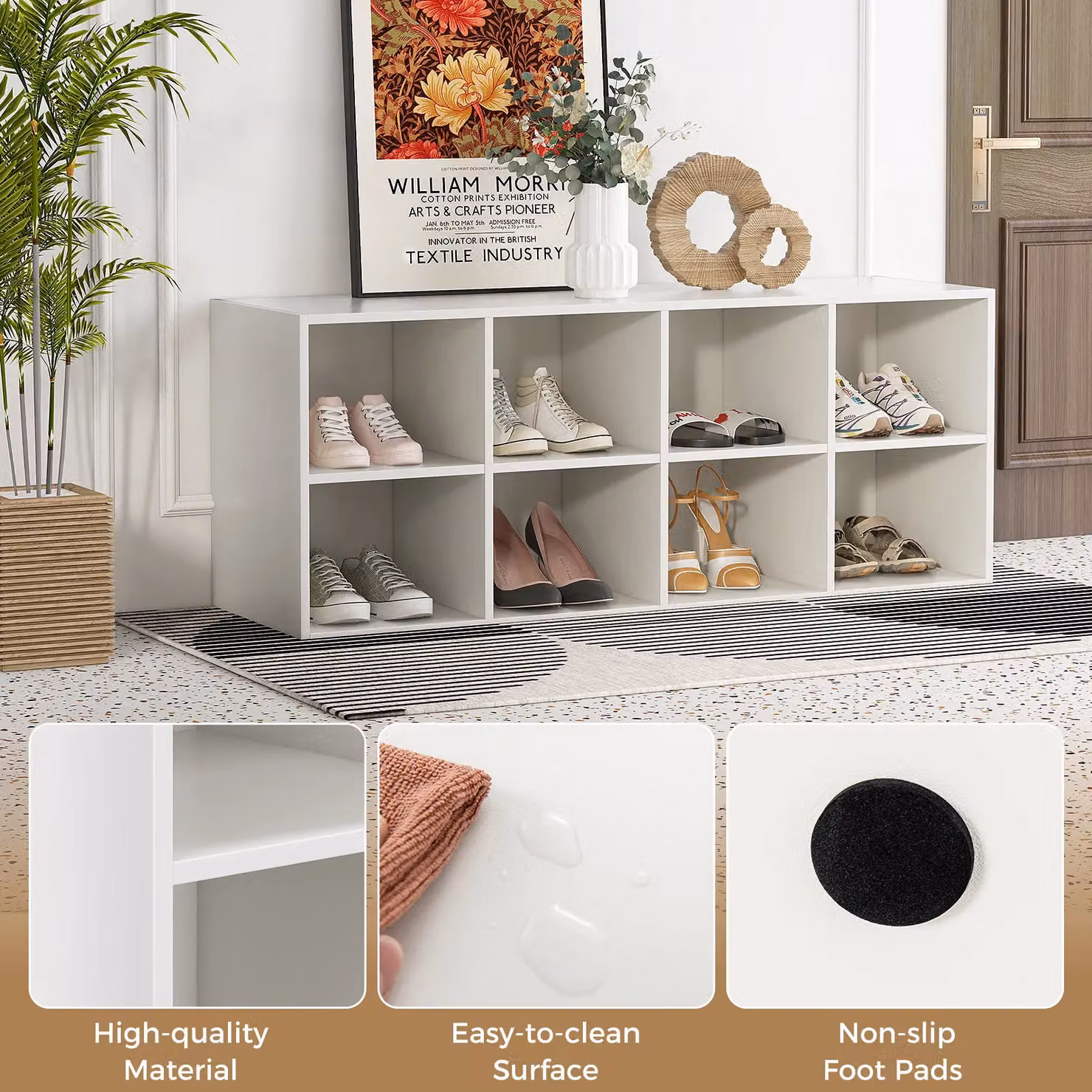 Gymax 8-Grid Shoe Bench and Shoe Rack in White – 4