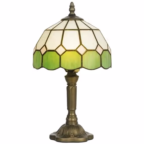HOMCOM Tiffany-Style Stained Glass Table Lamp in Green, White and Bronze – 1