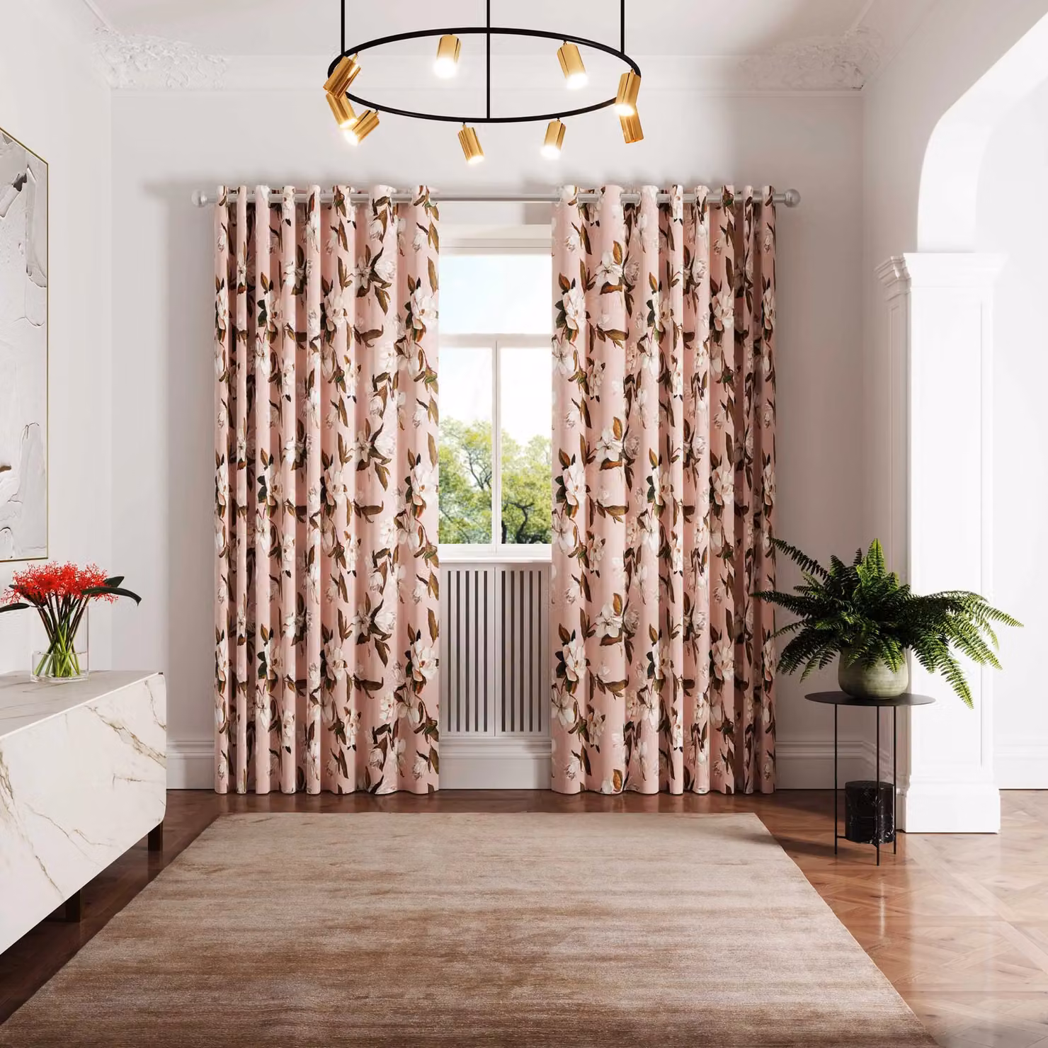 Ted Baker Opal Floral Cotton Lined Eyelet Curtains in Pink and Silver, W: 228.6 cm, H: 228.6 cm – 2