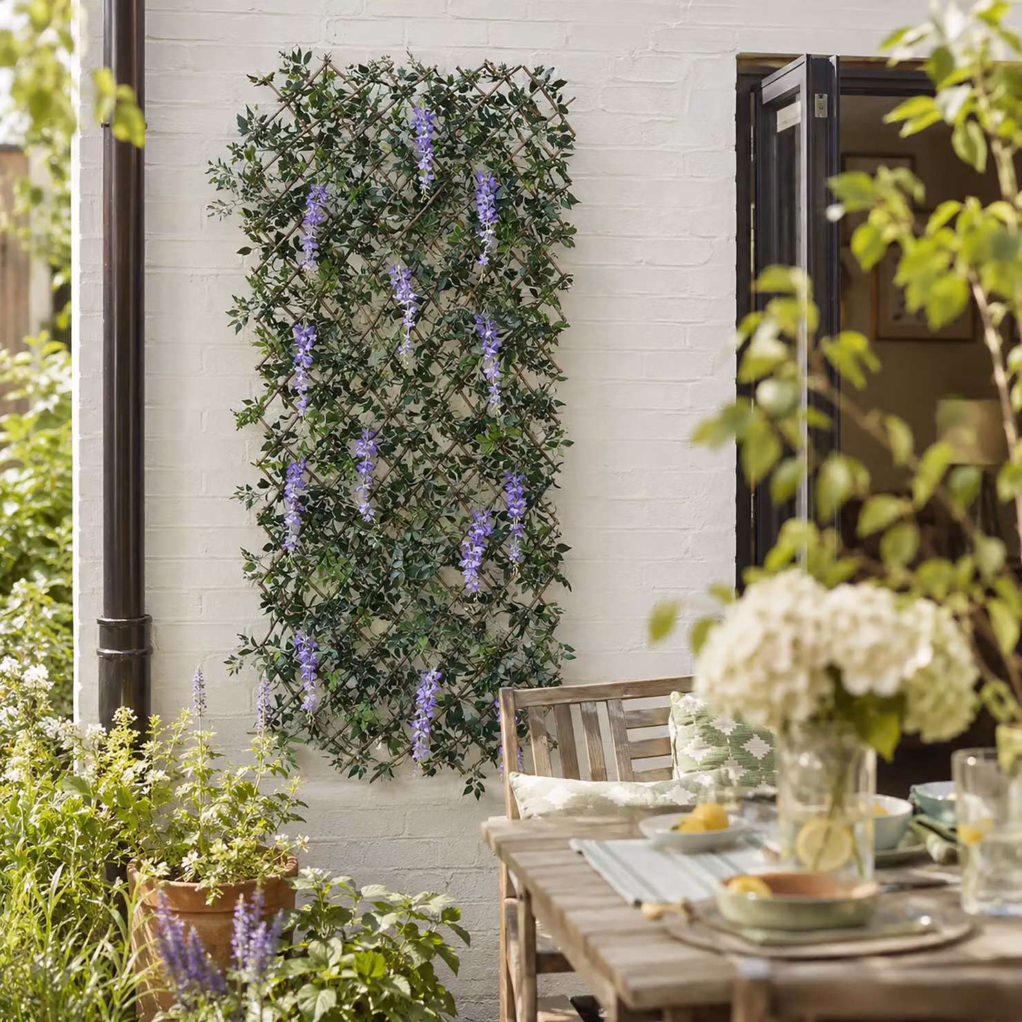 Marco Paul Artificial Wisteria Woven Willow Trellis Garden Privacy Screen in Green and Purple, W/H: 60 x 180 cm – 6