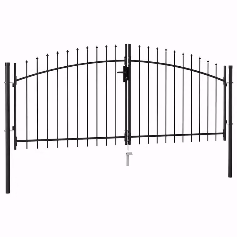 Berkfield Home Durable Steel Double Swing Fence Gate with Spike Top, Black, W: 300 cm, H: 125 cm