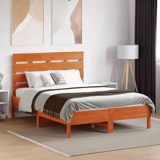 Berkfield Home Waxed Brown Solid Pine Wood Headboard W: 135.5 cm, H: 80 cm, D: 3 cm – 1