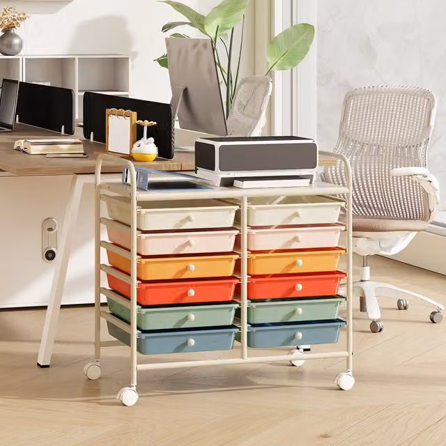 Costway Macaron Utility Storage Cart with 12 Drawers in Blue and Multicolour