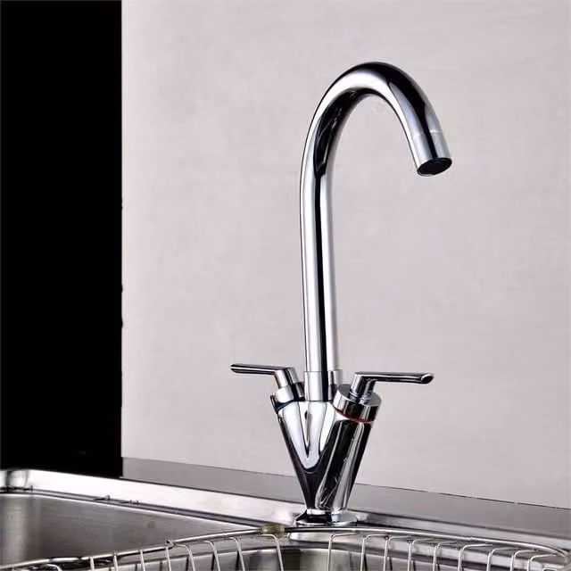 SPETLEK Twin Lever Chrome Basin Mixer Tap in Silver