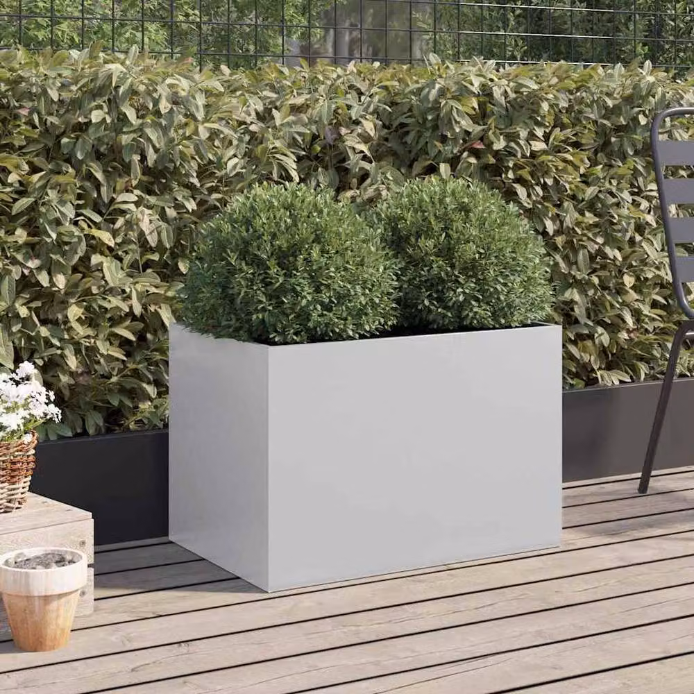 Berkfield Home Silver Galvanised Steel Ornamental Garden Planter Tub W: 62 cm, D: 40 cm, H: 39 cm – 3