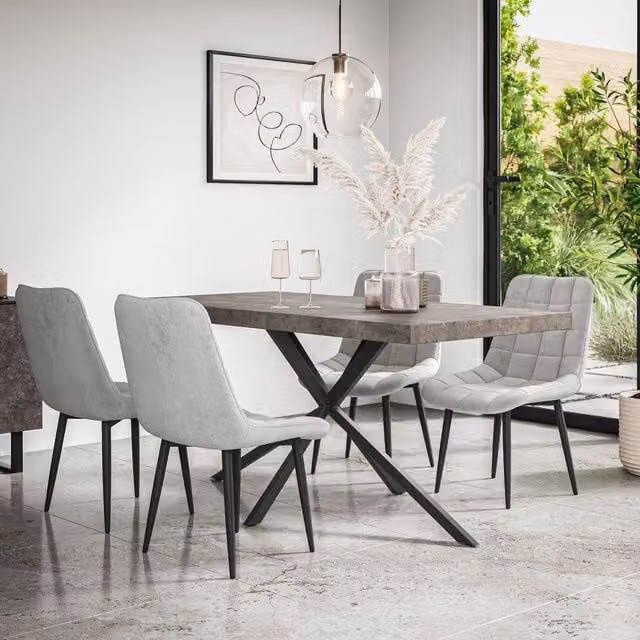 More4Homes Donni Dining Table and 6 Nova Grey Velvet Chairs Set with Concrete Effect Top and Black Legs – 1