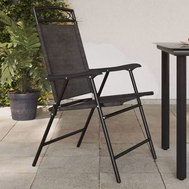 Berkfield Home Set of 8 Folding Garden Chairs in Melange Grey Steel and Textilene