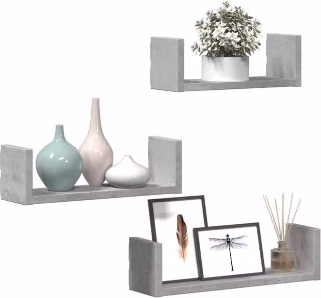 Berkfield Home Wall Mounted Shelf Set of 3 in Concrete Grey Engineered Wood