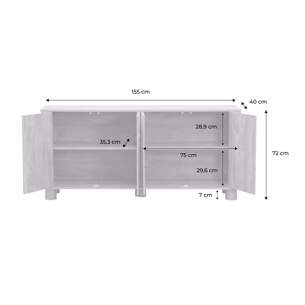 Sweekeek Modern 4-Door Wood Decor Sideboard in Brown and Beige, W: 155 cm – 3