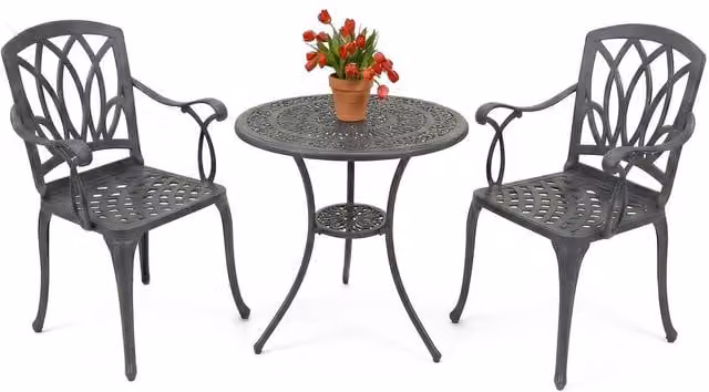 Centurion Supports Positano Grey Cast Aluminium Bistro Set with Round Table and 2 Chairs