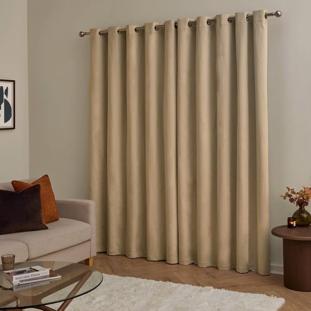 Furn Brown Velvet 100% Blackout Eyelet Curtain Pair, Width: 168 cm, Drop: 137 cm – 2