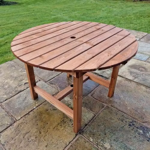 Churnet Valley Garden Furniture Ltd Valley Round Garden Dining Table in Brown Pine Wood, W113 x D113 x H75 cm