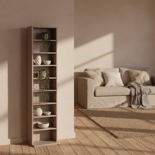Wyld Haus Lere Narrow Wooden Storage Unit in Natural Wood Finish, W/D/H: 140 x 33 x 24 cm