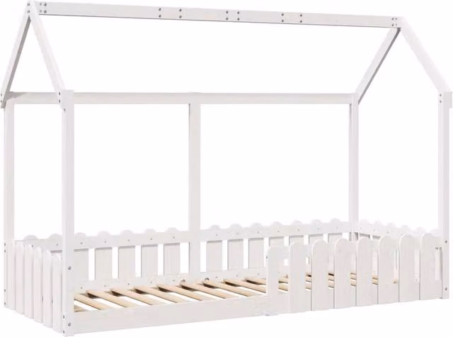 Berkfield Home Kids House Bed Frame in White Solid Pine, W/D/H: 80 x 200 cm