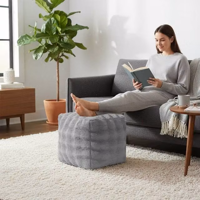 Sweet Dreams Alpine Bubble Faux Fur Bean Bag in Silver/Grey, W/D/H: 43 x 43 x 43 cm