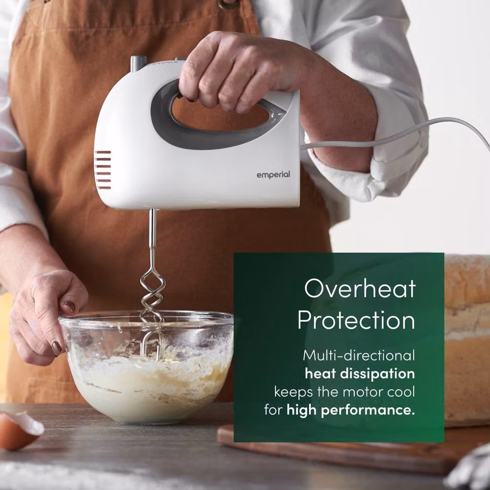 Emperial Electric Hand Mixer and Whisk with 5 Speeds and Attachments, White – 4