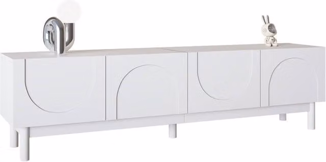 BTM Modern Glossy White TV Stand with Wave-Shaped Doors, W/D/H: 120 x 40 x 45.5 cm