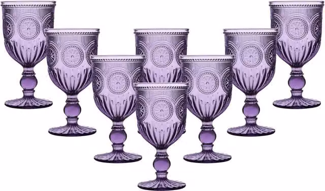 Dibor Set of 8 Purple Embossed Vintage Luxury Wine Glasses, 290ml per glass – 1