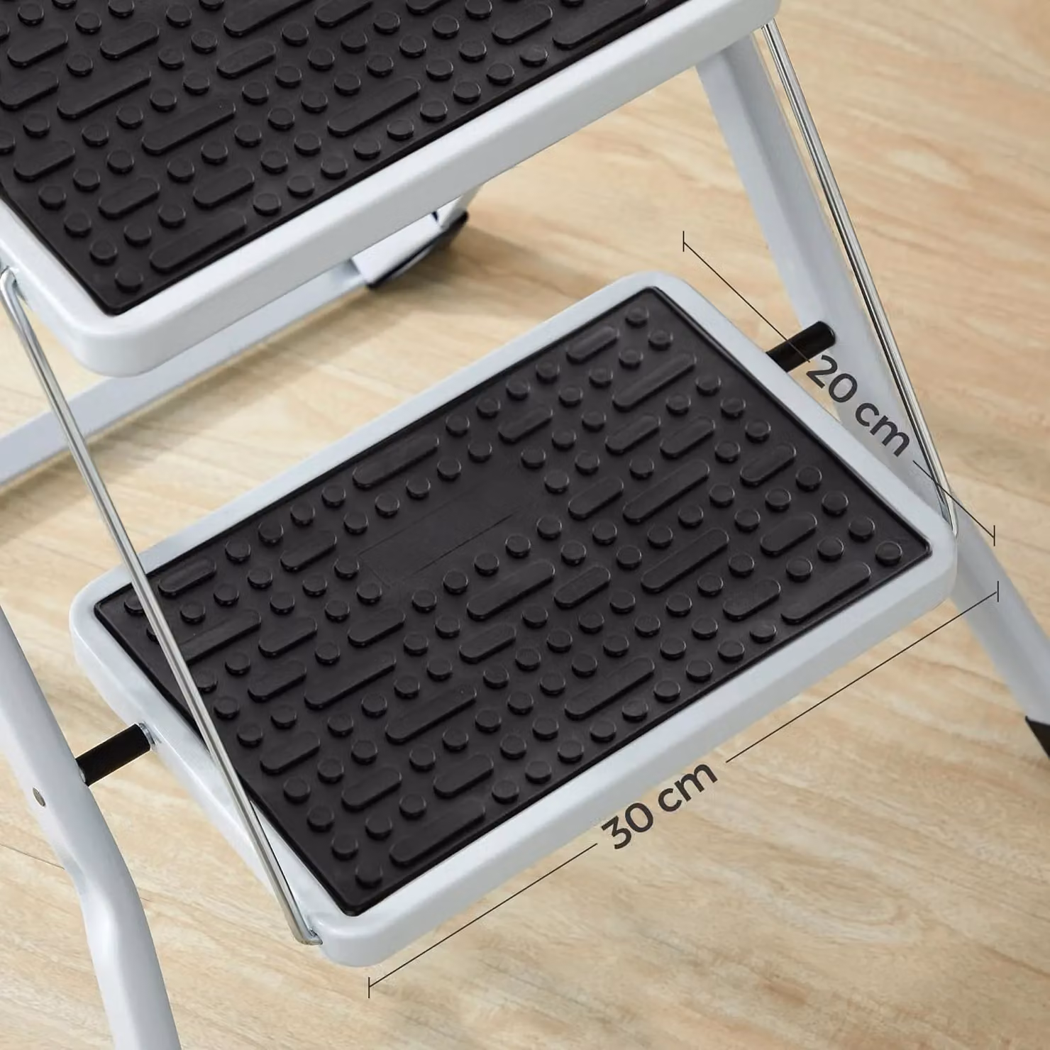 SONGMICS Heavy Duty 2-Step Steel Folding Ladder with Anti-Slip Mat in White – 4
