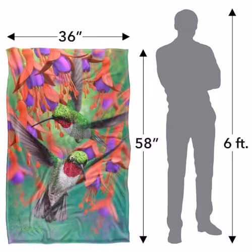 JQ Licensing Royce Mcclure Hummingbirds and Flowers Silky Touch Super Soft Floral Throw Blanket, Multicolour, W: 91 cm, D: 147 cm – 2