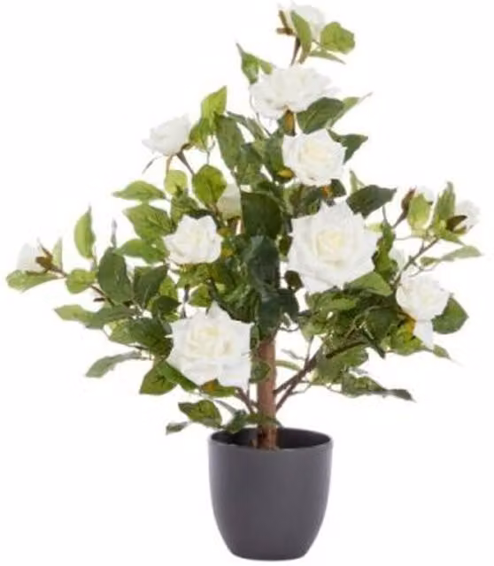 Marco Paul Artificial Rose Bush Tabletop Potted Plant in Green and White