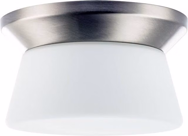Happy Homewares Modern LED Round Ceiling Light with White Glass Shade in Metallic Silver