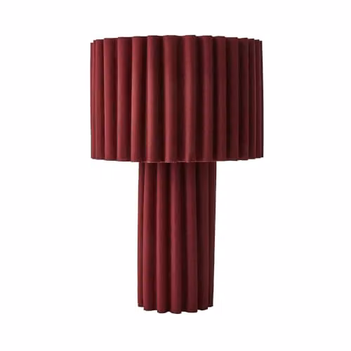ValueLights Lenny Burgundy Red Ribbed Fabric Drum Table Lamp with LED Bulb