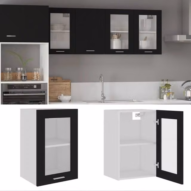Berkfield Home Modern Black Wall Mounted Glass Cabinet with Internal Shelves W/D/H: 40 x 31 x 60 cm – 1