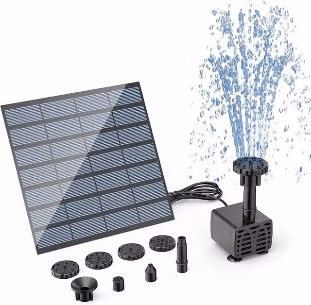 FLAVORA Solar Fountain Pump with Solar Panel for Pond Water Features, Black