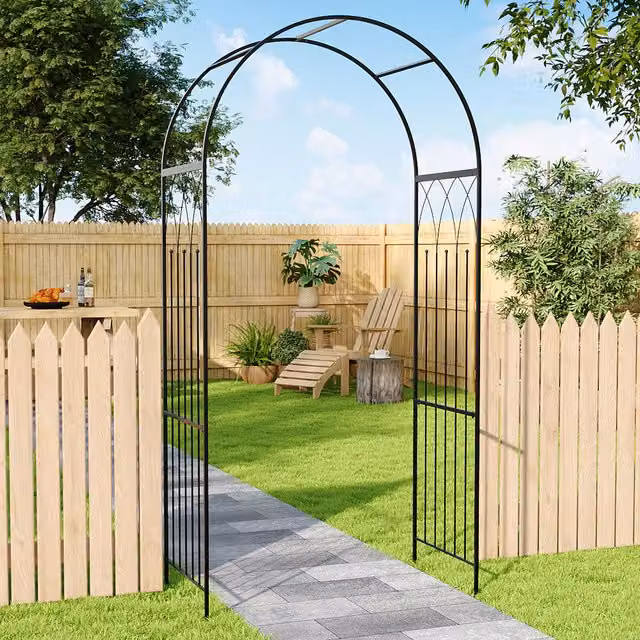 Komore Black Enamelled Steel Dome Garden Arch Climbing Frame with Cross Pattern