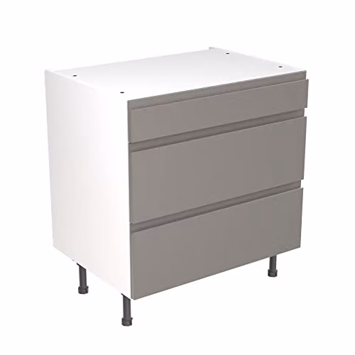 KITCHEN KIT Modern Dust Grey Matt Flatpack Base Cabinet with 3 Internal Drawers and J-Pull Doors, W/D/H: 80 x 57 x 87 cm