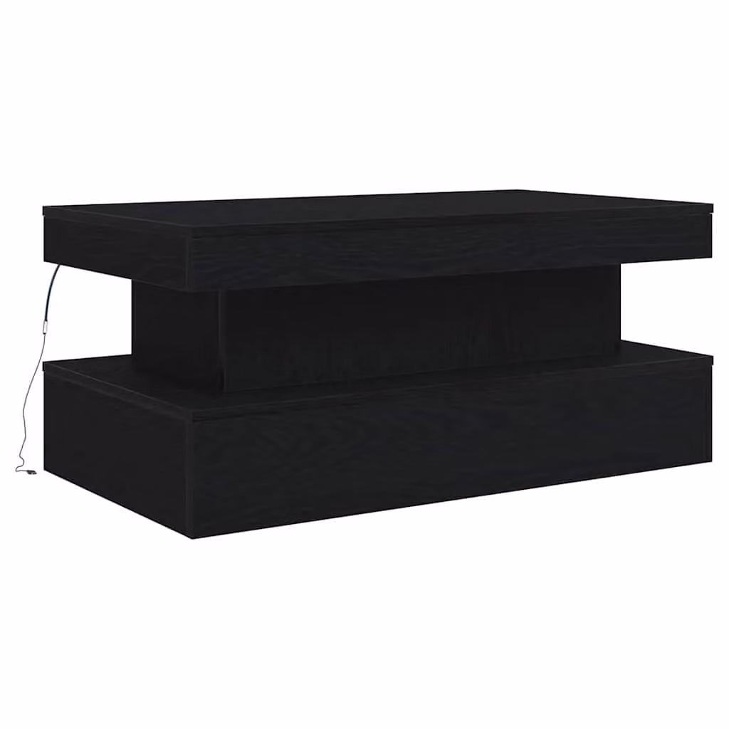 Berkfield Home Modern Black Oak Coffee Table with LED Lights, W/D/H: 90 x 50 x 40 cm – 1