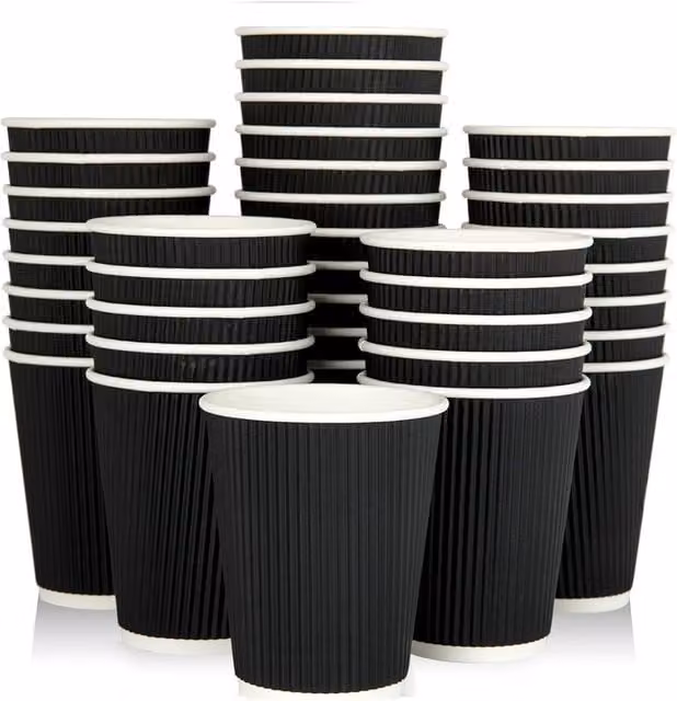 ECONX Black Ripple Paper Coffee Mugs, 236.59 ml, Pack of 50