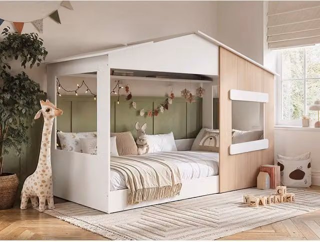 Flair Furnishings Dreamland House Bed for Children in White and Oak, W/D/H: 90 x 200 cm – 1