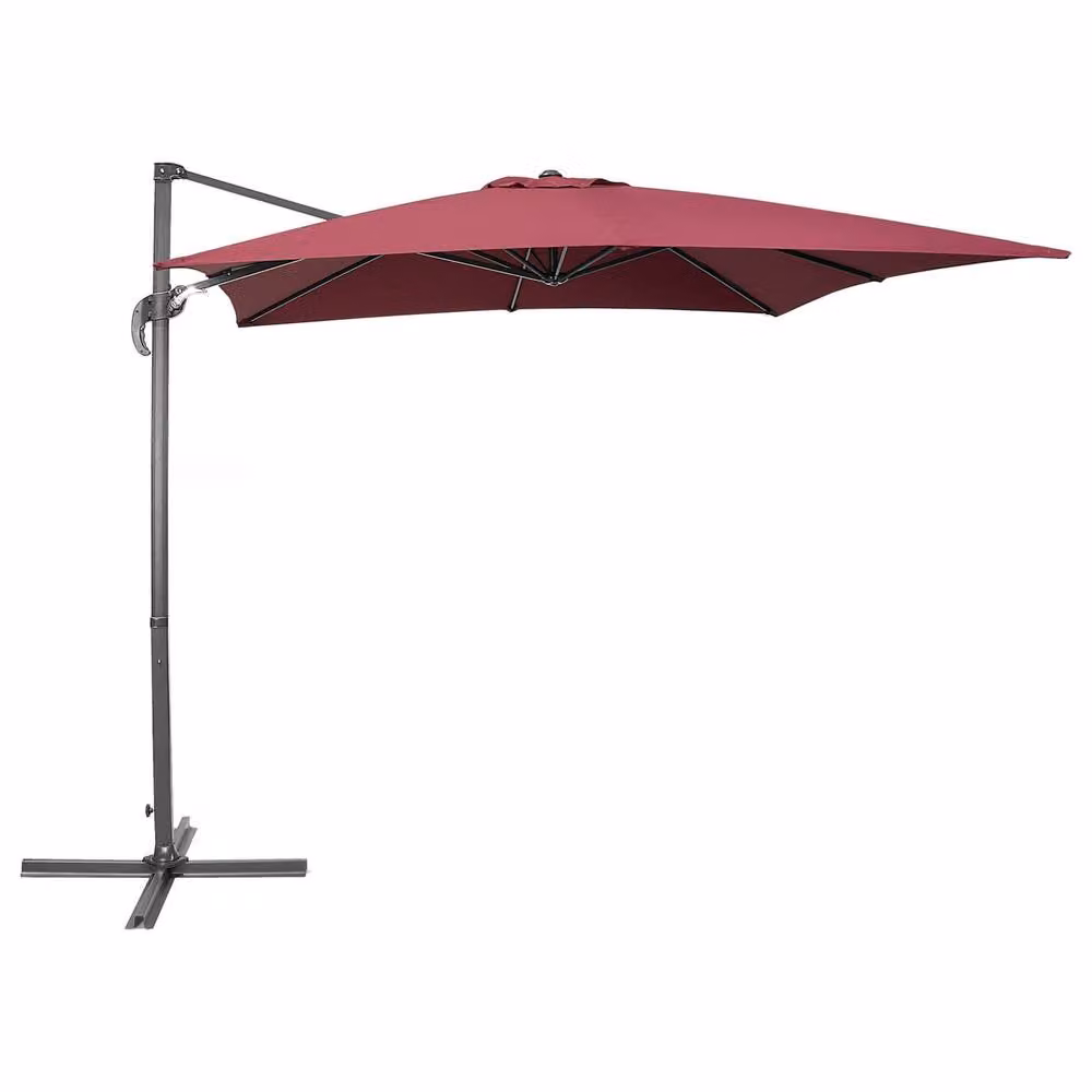 Wyld and Coco Cantilever Garden Parasol with Red Polyester Canopy and Black Steel Frame, Height: 235 cm – 2