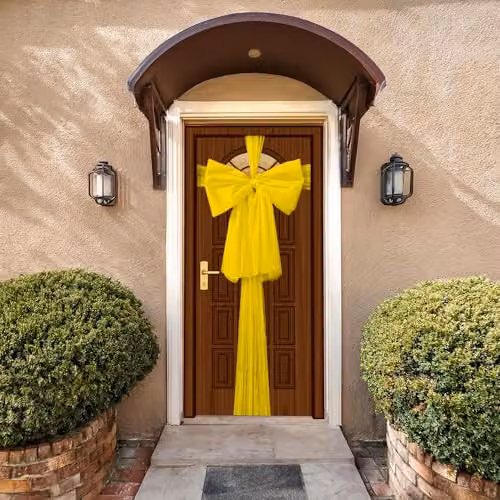 SHATCHI Gold Christmas Door Bow, 9m Giant Bow Door Cover for Christmas, Weddings and Parties – 4