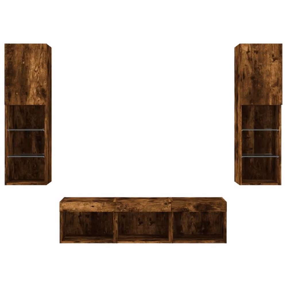 Berkfield Home 5 Piece Modern TV Wall Unit Set with LED Lighting in Smoked Oak Brown, W/D/H: 120 x 30 x 30 cm – 3