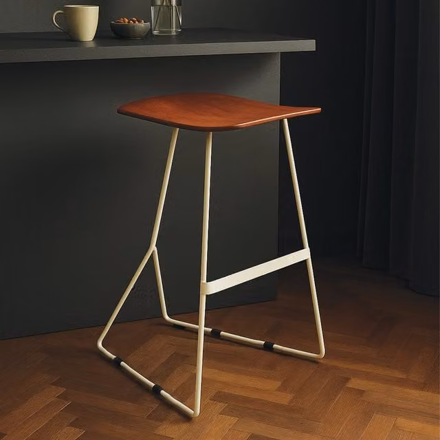 Interiors by Premier Nandri Acacia Wood Bar Stool with Antique Silver Frame, Brown – 1