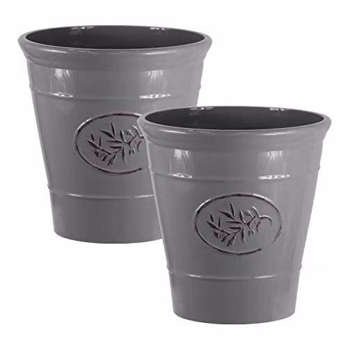 Simpa Country Style Gloss Plastic Planter, Set of 2, Grey, H 23 cm x Dia 23 cm – 4