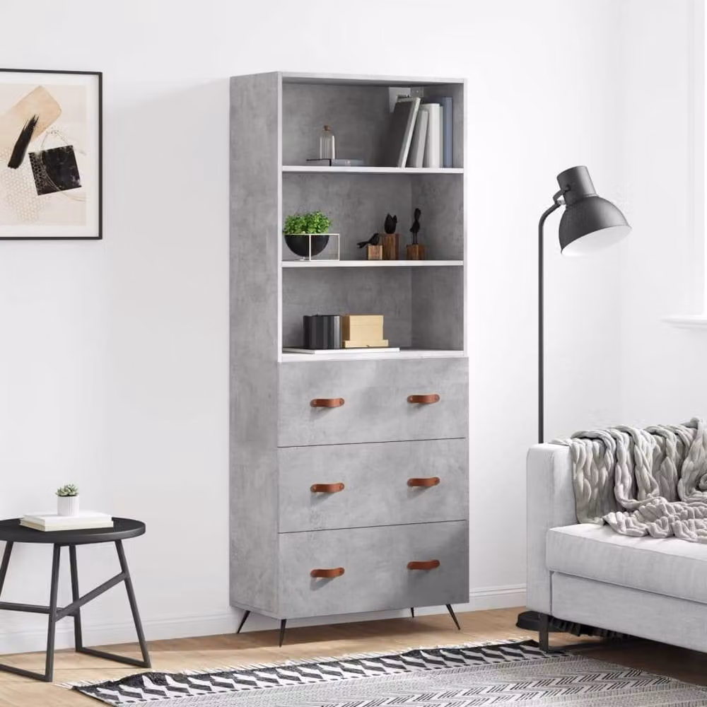 Berkfield Home Highboard in Concrete Grey, W/D/H: 69.5 x 34 x 180 cm – 2