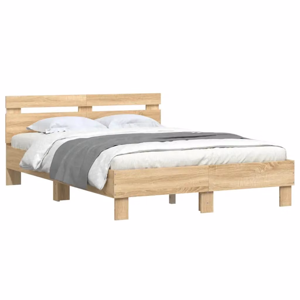 Berkfield Home Sonoma Oak Small Double Bed Frame with LED Lighting and USB Charging Port, Brown, W/D/H: 120 x 190 cm – 2